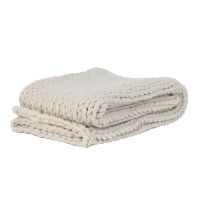 HEAVY KNITTED BLANKET CREAM - BLANKETS