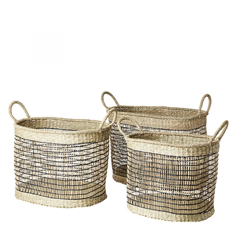 Oval Seagrass Basket Set Of 3 Natural Pots, Vases, Baskets